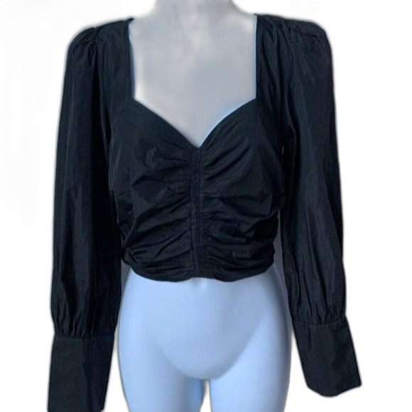 CLOSEOUT SALE MAKE AN OFFER-Zara black long puff sleeve ruched crop top size S - Picture 4 of 9